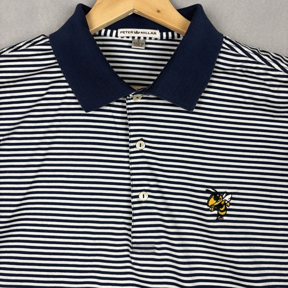 Peter Millar Georgia Tech Polo Men’s Large Black White Striped Yellow Jacket